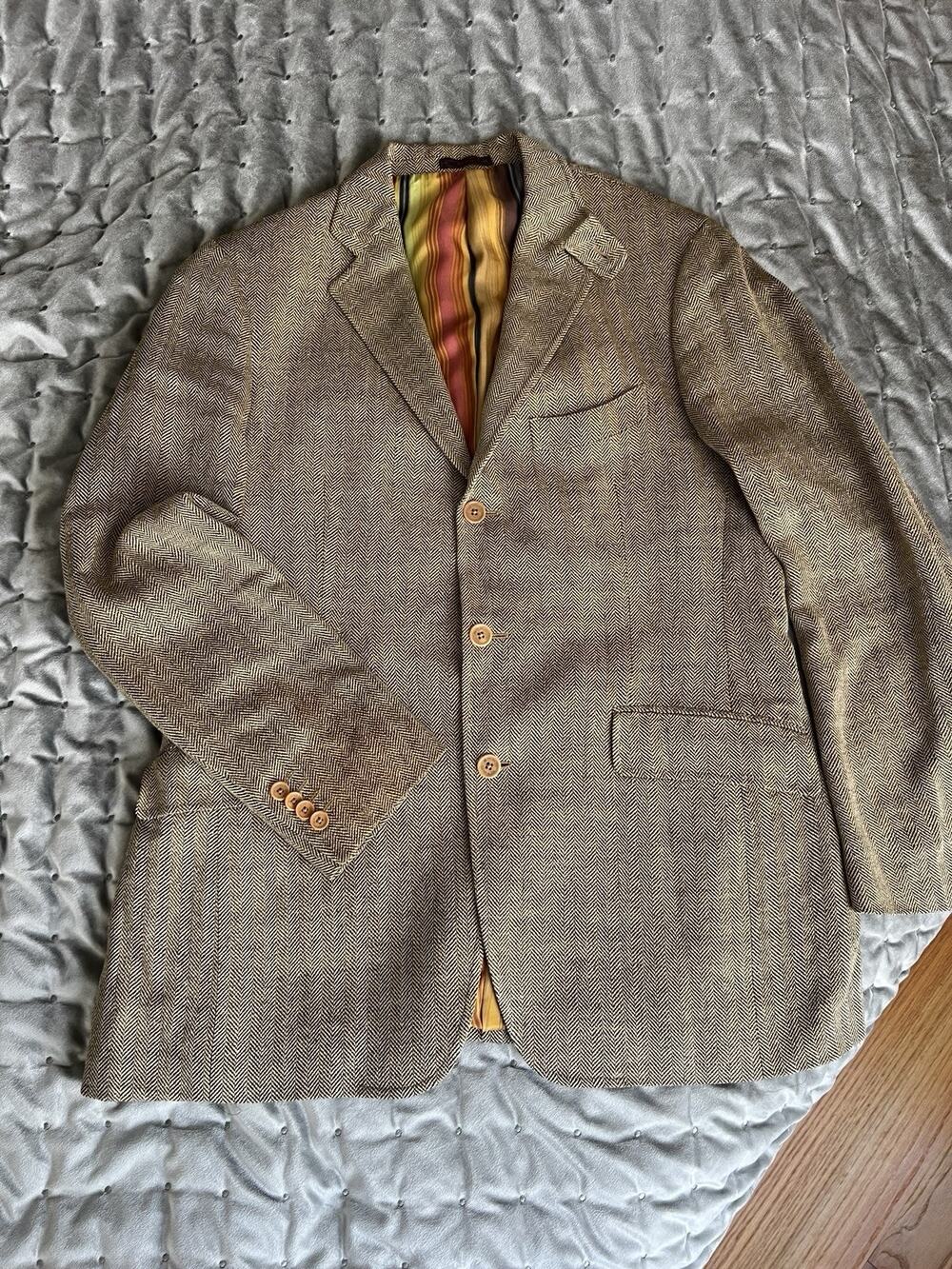 Vintage Etro Milano Men's Sport Coat Blazer size 52 Italy Made Linen bland